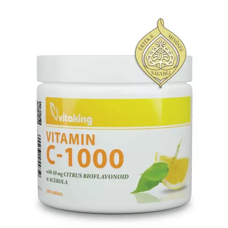 VITAKING C-VITAMIN 1000 mg + bioflavonoid + acerola + csipkebogyó tabletta 200 db