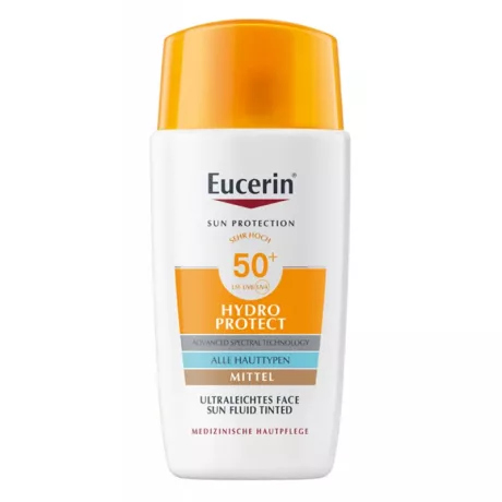 EUCERIN SUN hydro-ptotect ultra könnyű napozó fluid arcra színezett médium SPF50+ 50 ml