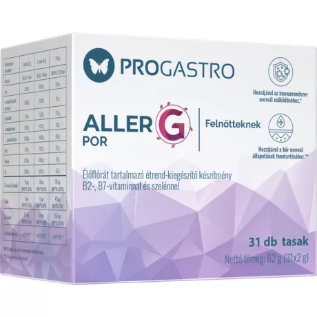 PROGASTRO ALLER G élőflórát tartalmazó étrend-kiegészítő por B2, B7- vitaminnal és szelénnel 31 db