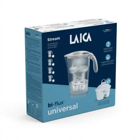 LAICA STREAM LINE fehér vízszűrő kancsó digitális kijelzővel + 1db bi-flux slim univerzál szűrő