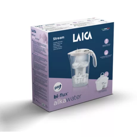 LAICA STREAM LINE fehér vízszűrő kancsó digitális kijelzővel + 1db alkawater bi-flux szűrő