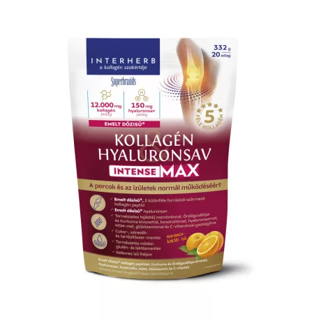 INTERHERB KOLLAGÉN & HYALURONSAV porc-ízület italpor INTENSE-MAX narancs-koktél ízű 332 g