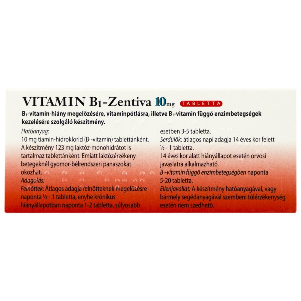 VITAMIN B1ZENTIVA 10 mg tabletta 20 db PATIKA24 Gyógyszer