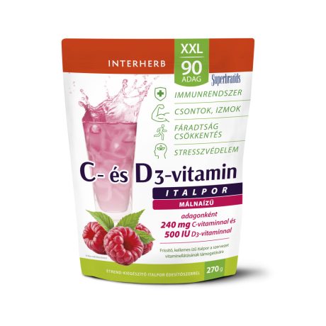 INTERHERB XXL 90 adag C + D3-vitamin málnaízű italpor 270 g
