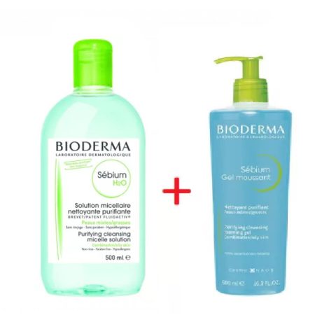 BIODERMA SEBIUM H2O 500 ml + SEBIUM GEL MOUSSANT 500 ml csomag micellafesztivál