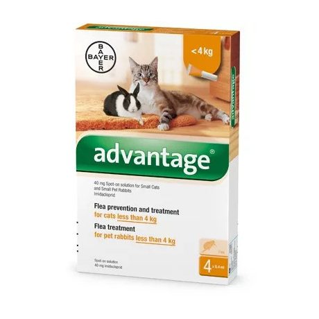 ADVANTAGE rácsepegtető oldat macskáknak és nyulaknak, 4 kg alatt 4x0.4 ml