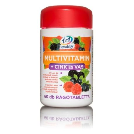 1X1 VITADAY MULTIVITAMIN CINK + VAS erdei gyümölcs ízű rágótabletta 60 db