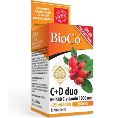 BIOCO C+D3 DUO RETARD C-VITAMIN 1000 mg + D3-VITAMIN 2000 IU tabletta 100 db