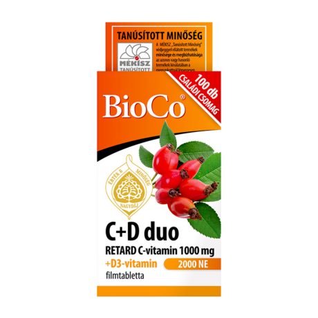 BIOCO C+D3 DUO RETARD C-VITAMIN 1000 mg + D3-VITAMIN 2000 IU tabletta 100 db