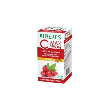 BÉRES C MAX 1500 mg RETARD filmtabletta csipkebogyó kivonattal + 3000 NE D3-vitamin 90 db