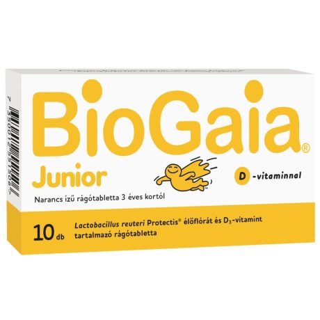 BIOGAIA JUNIOR + D3 vitamin narancs ízű rágótabletta 10 db