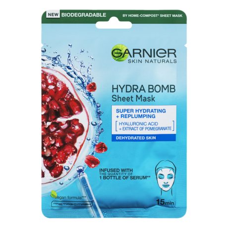 GARNIER Skin textil maszk - Gránátalmás aqua bomb 28 g
