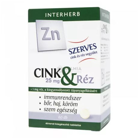 INTERHERB CINK és RÉZ 25 mg tabletta 60 db