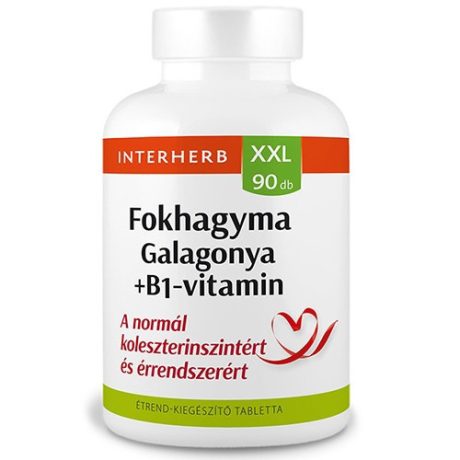Interherb XXL galagonya, fokhagyma + B1-vitamin tabletta – 90db